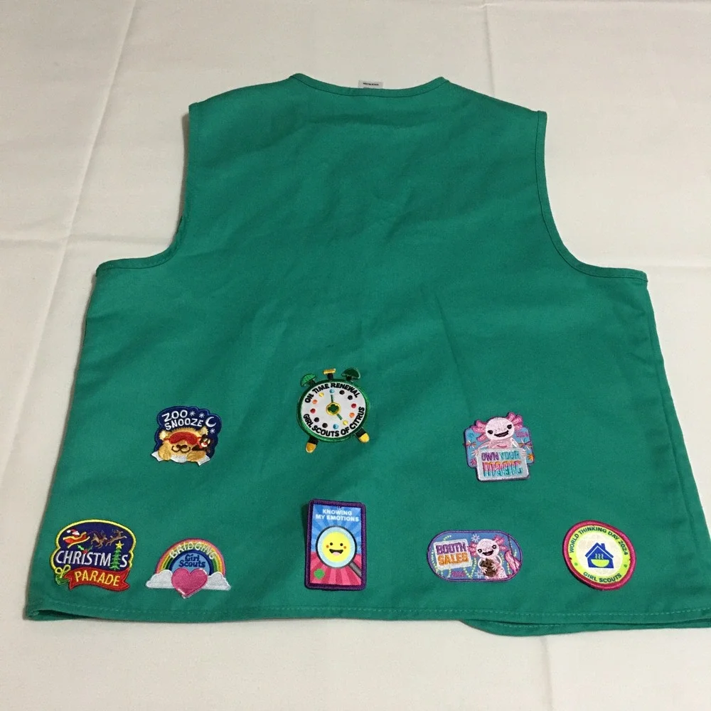 Girl Scouts Uniform Vest Kids Large Green Patches Insignia